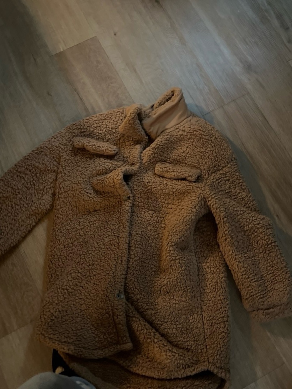 SHEIN Camel Teddy Faux-Sherpa Coat
